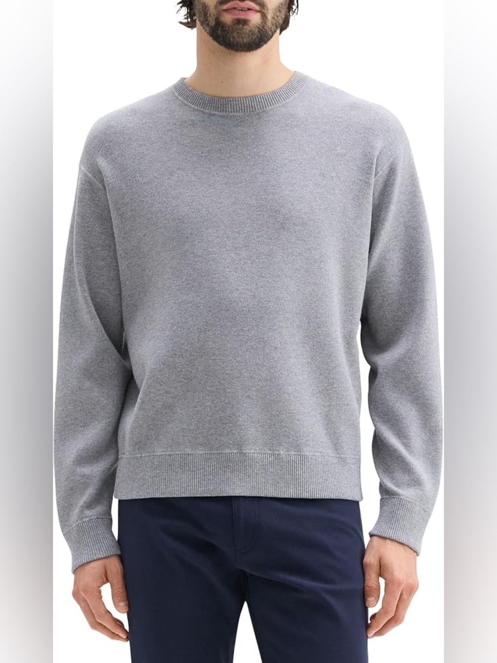 THEORY Men's Heather Grey Organic Cotton Walton Crew ECO Breach Sweater